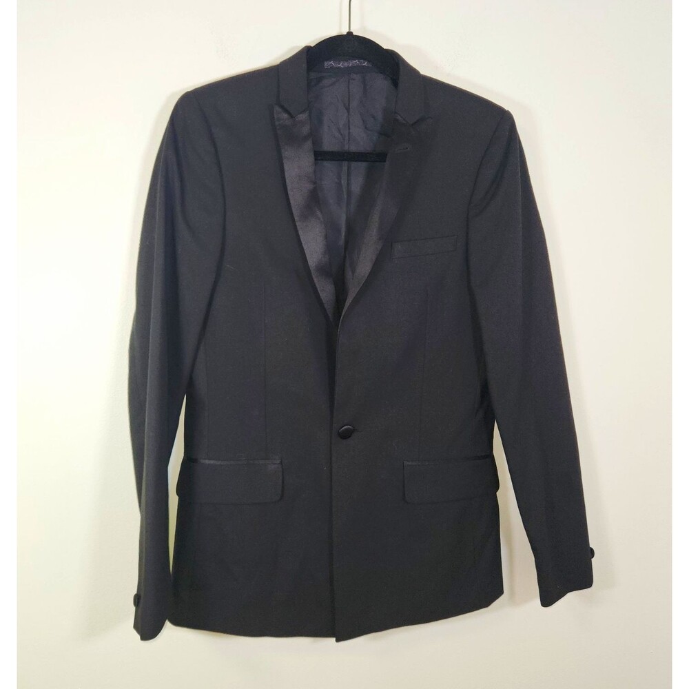ASOS Men's Black Tuxedo Suit Jacket 36R Notch Lapel One Button Satin Vent